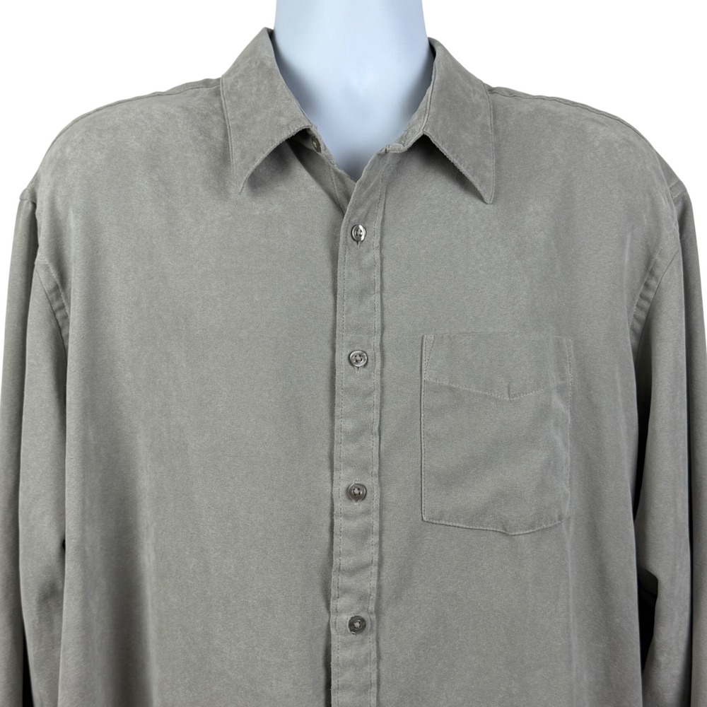 Van Heusen Soft Suede Shirt Men's XL 17-17.5 Grey Long Sleeve Button Down Shirt - Picture 3 of 8